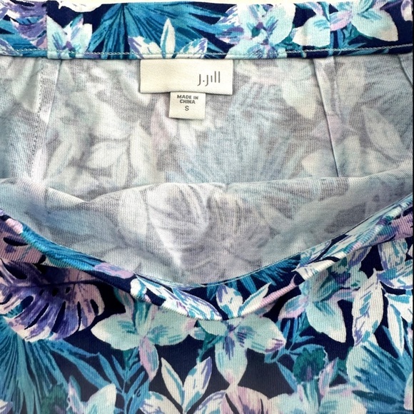 🌸2/$25 J.Jill Blue Purple Floral Leaf Print A-line skirt Pull-on with Pockets - Picture 5 of 8